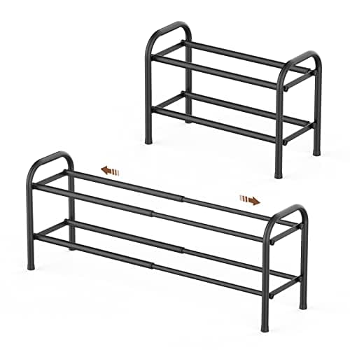 Gonfoam Shoe Rack for Closet, Expandable Shoe Organizer Storage Shelf, Adjustable Metal Free Standing Small Closet Shoe Rack for Entryway, Doorway (2-Tier Black)