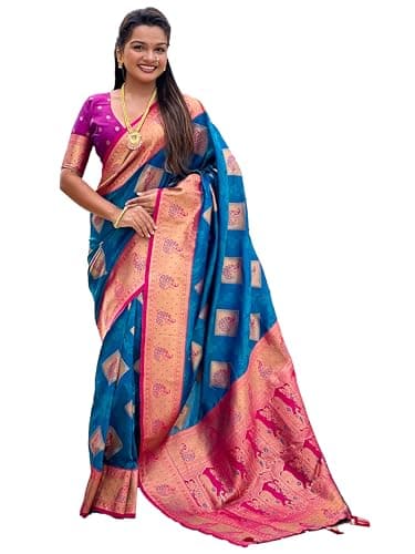 Vedant Vastram Women's Soft Litchi Silk Banarasi Silk Jacquard Saree (Apurva-Firozi)