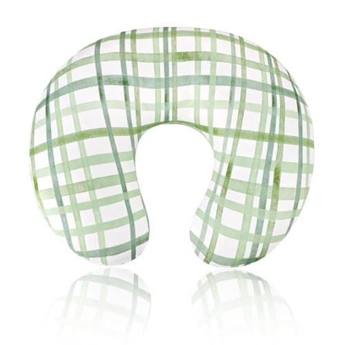 DAYEEBALL Nursing Pillow Cover, Removable Nursing Covers for Breastfeeding Pillows, Stretchy and Soft Fit for Baby Girls Boys Newborn, Green Grid (Only Cover)