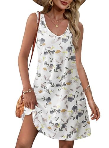 Flower Dresses for Women 2025 Trendy Loose V Neck Cute Dress Sundresses with Pockets Floral 06 2XL $9.99