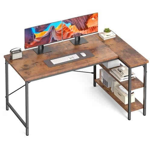 DUMOS L Shaped Desk 47 Inch Co...udy Bedroom Dorm, Rustic Brown