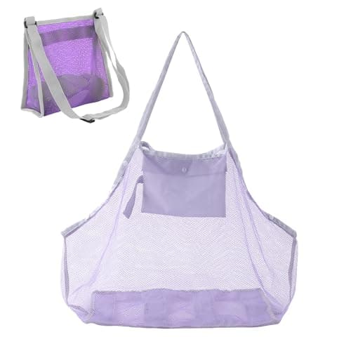 LEAFOREST Mesh Beach Toys Bag Lightweight Foldable Tote Sand Net and Seashell Bag (2 pack)