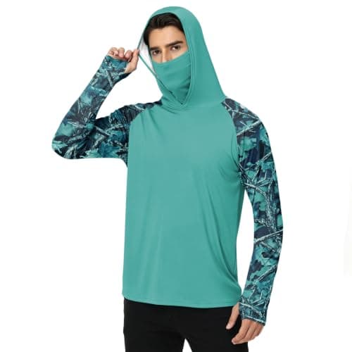 Fishing Shirt with Hood Playeras Manga Larga para Hombre Uv Protection Face Mask Sun Protection Upf50 Sunshirt Sun Hoodie Hiking Beach Shirt Mens Long Sleeve Sun Protection Shirts Mint Green Small