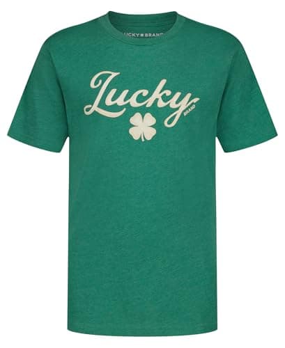 Lucky Brand Boys' Short Sleeve Graphic Crew Neck T-Shirt, Soft, Comfortable, Relaxed Fit, Four Leaf Bottle Green, 8