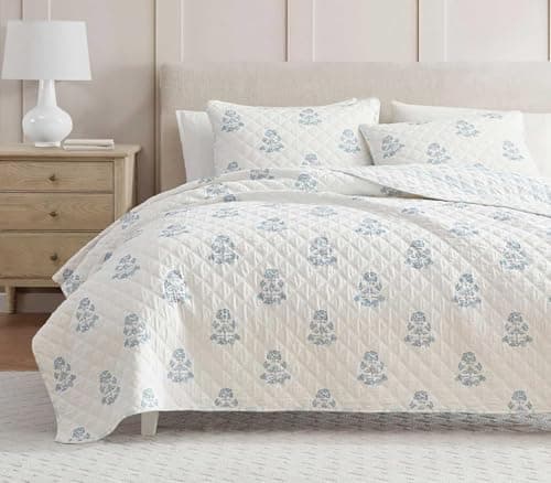 Martha Stewart - Queen Quilt S...ases (Flower Block Print Blue)