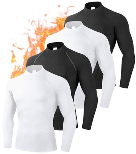 CYPER SUN Men's Thermal Compression Shirts 4-Pack - Fleece Lined Mock Turtleneck Base Layer for Cold Weather, Skiing, Running & Workouts Large
