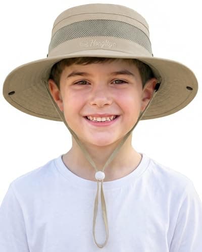 HONGTEYA Kids Sun Hat UPF 50+ Toddler Summer Bucket Hat Outdoor Fishing Safari for Boys Girls Age 2-13 Years (US, Age, 5 Years, 13 Years, Middle Khaki)