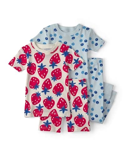 Carter's Girl 4-Piece Tight Fit Cotton Pajama Set, Red/Blue, 4T