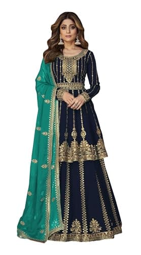 ArtZiya Fashion Women's Georgette Stunning Anarkali Gown type pakistani with dupatta salwar kameez-9125, 50, Dark Blue