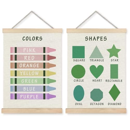 Supwhd Shapes Colors Posters for Classroom Wall, Shapes Colors Learning Poster Hanger Frame Wall Decor for Classroom Nursery Kids Room Playroom Preschool Decor, 12x16 Set of 2（Green）