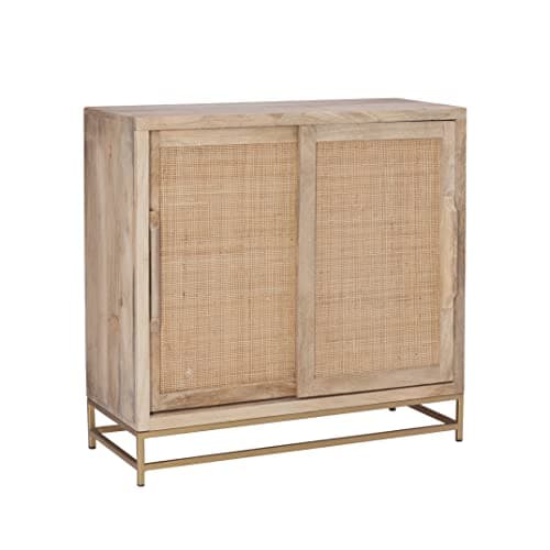 Danika Natural Rattan and Gold...Sliding Door Cabinet by Powell