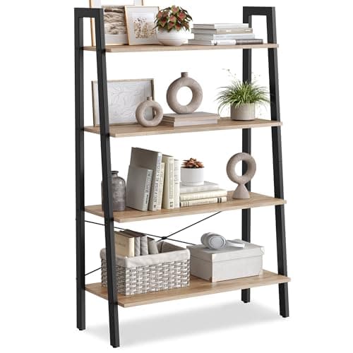 VASAGLE Ladder Shelf, 4-Tier B...Brown and Ink Black ULLS144B50