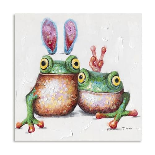 ATELIYISHU Cute Posters, Cute Couple Frog Decor for Frogs Lovers Home Kitchen Bathroom Bedroom Living Room Girls Room with Wrapped Canvas (12×12 inch)
