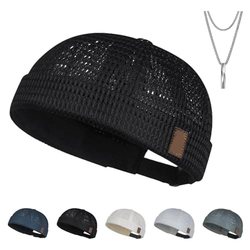 Tyiiplus Hat, Breathable Brimless Hat, Lightweight Mesh Skull Cap, Adjustable Hip-Hop Docker Cap for Summer Outdoor Wear (Black)