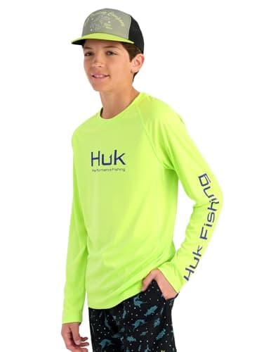 HUK Kids Pursuit Solid Long Sleeve Shirt, Fishing Shirt for Kids, Sharp Green, X-Large
