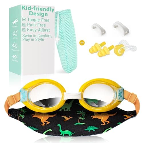 Pixel Panda Kids Swim Goggles with Fabric Strap for 3-12, Swim Pool Goggles for Boy Girls Toddler, No Hair Pulling, Yellow