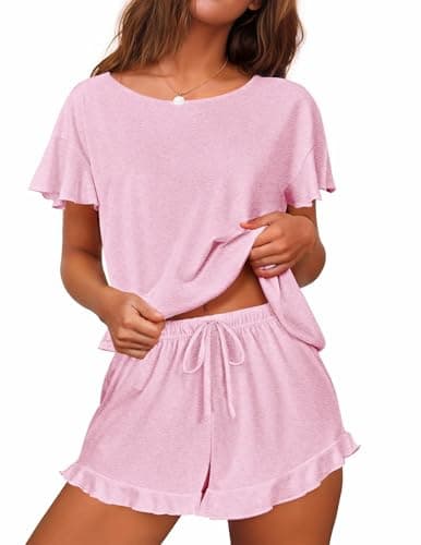 Ekouaer Womens Pajama Set 2 Piece Ruffle Sleeves Top and Shorts
