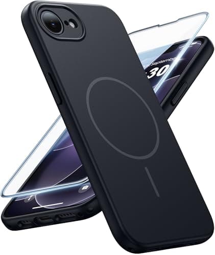 FNTCASE for iPhone 17e & iPhone 16e Case: [Compatible with Magsafe] Solid Matte Magnetic Phone Cover with [Full Camera Protection] [Screen Protector] Military Grade Shockproof Protective, Black