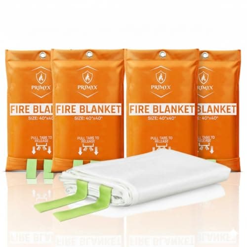 primyx Emergency Fire Blanket 40"x40" (4-Pack) – Fireproof Survival Blanket for Home, Kitchen, RV & Camping – Smothers Grease & Electrical Fires – Reusable, Pet & Family Safe Fire Safety Gear