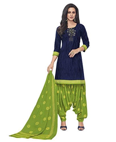 Miraan Women's Cotton Printed Readymade Salwar Suit Large Blue