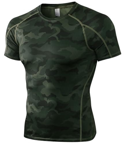 Yuerlian Men's Compression Shirt Short Sleeve T-Shirt Baselayer Sports Tops Workout Gym Running Cool Dry Compression Shirts Camo Green