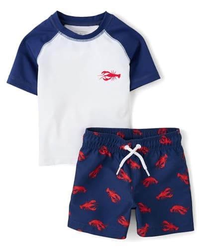 The Children's Place,Baby Boys,and Toddler Short Sleeve Rashguard and Bottoms,Lobsters,4 Years