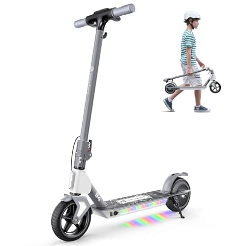 isinwheel S4 Electric Scooter for Kids Ages 6-14, 200W Foldable Kids Electric Scooter with 3 Speeds (5/8/12 Mph), LED Display, Colorful Lights, Gift for Kid