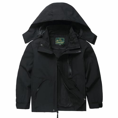 GIISAM Boys Rain Jacket, Girls Raincoat Waterproof Lightweight Windbreaker Coats for Kids (Black,10-12)