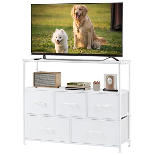 DUMOS TV Stand, Dresser with 5...e, or Dorm Organization, White