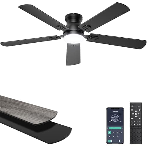 52" Ohniyou Low Profile 6-Speed Flush Mount Ceiling Fan: Black or White $45.60 & More + Free S&H