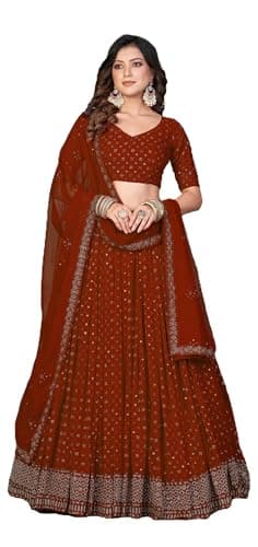 STELLACOUTURE indian ready to wear lehenga choli for women flared party night with stitched blouse 8331-U (Dark Red, 38)