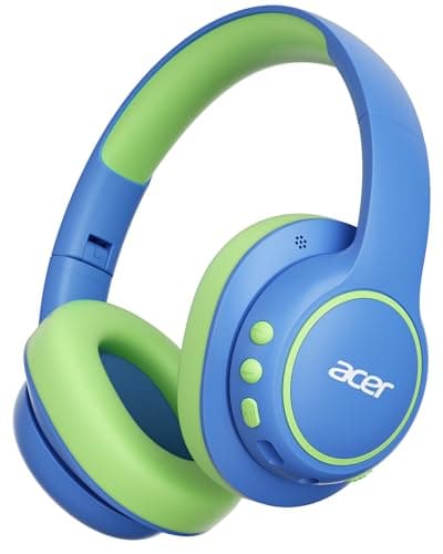 Acer Kids Bluetooth Headphones, Over Ear Headphone for Kids with Mic, 75H Playtime, 85dBA Safe Volume, Bluetooth 6.0, USB C Fast Charging, Toddler Headphones for iPad/Tablet/Travel/School-Blue Green