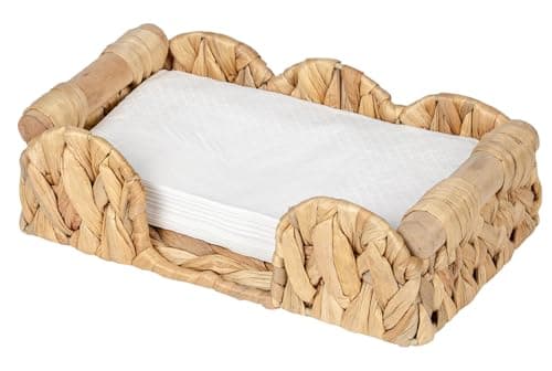Kriitools Rattan Wicker Napkin Holder Flat 9.5x5.5’’, Scalloped Napkin Dispenser Guest Towel Holder for Bathroom, Kitchen, Dining, Bar Beverage Accessories and Home Farmhouse&Rustic Decor