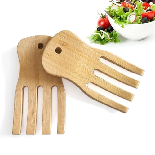 HOMTBDL Bamboo Salad Servers,Cooking Utensil, Salad Spinner Tongs Set of 2