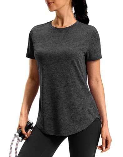 Workout Shirts Women Dry Fit Short Sleeve Athletic Lightweight Tops Black,L