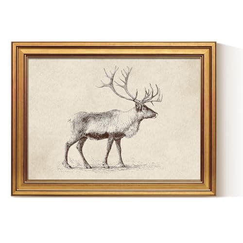 ARPEOTCY Gold Framed Art Prints, Vintage Reindeer Art for Living Room Bedroom,12x16inch, Minimalist Elk Watercolor Painting, Cozy Neutral Cottage Rustic Country Nature Western Decor