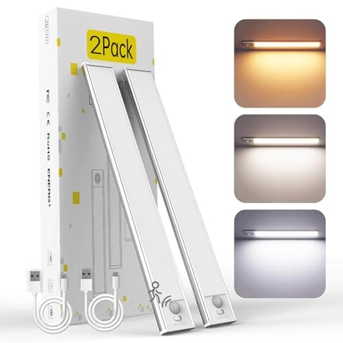 DAYBETTER 8inch Under Cabinet Lighting, 2 Pack Rechargeable Motion Sensor Light Indoor, 3 Color Temps, 5 Levels Dimmable Magnetic Closet Lights, Wireless Under Counter Lights for Kitchen, Stairs