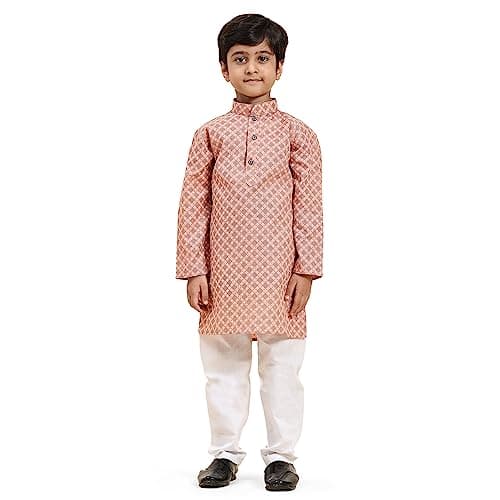 Pro-Ethic Style Developer Boys Indian cotton Kurta set for kids | Indian Ethnic wear | Floral Design | 11-12 Years | Pink (S-221)