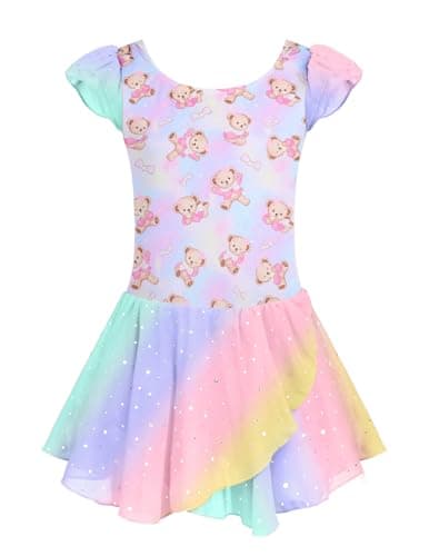 Arshiner Ballet Leotards for Girls Toddler Ruffle Sleeve Dance Dress Ballerina Outfit with Shinny Skirts Black Leotard