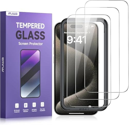 ruwa Screen Protector for iPhone 17 Pro Max [6.9 Inch] [3-Pack] Tempered Glass Film with Easy Installation Frame, Ultra HD, 9H Hardness, Scratch Resistant, Case Friendly
