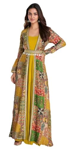 Shriva Fashion Indian Ready to wear salwar kameez with handworked shrug & belt eid wedding party for women (2937) (Yellow, 40)