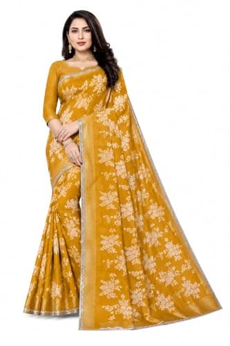 Women's Floral Printed Silk Saree with Matching unstitched Blouse Piece