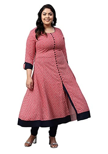 Yash Gallery Women's Plus Size Rayon Printed Anarkali Kurtis (Pink)