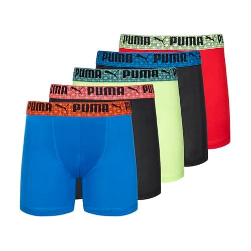 PUMA Boys' 5 Pack Performance Boxer Briefs, Assorted, Medium