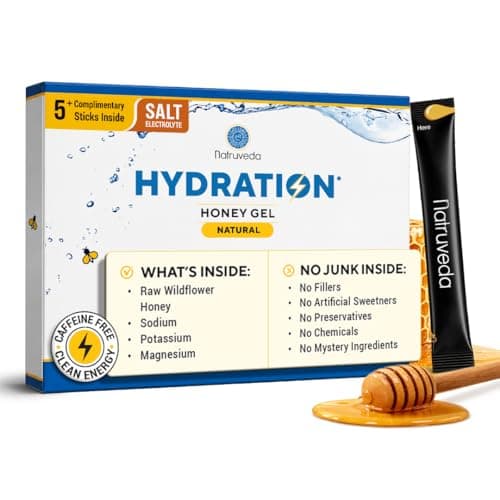 Energy Gel Sticks with Salt Electrolytes Clean Hydration with Sodium Potassium Magnesium Sustained Energy No Crash Natural Honey Energy Gel for Running – 15 Sticks (8g Each) (15 Sticks, Natural)