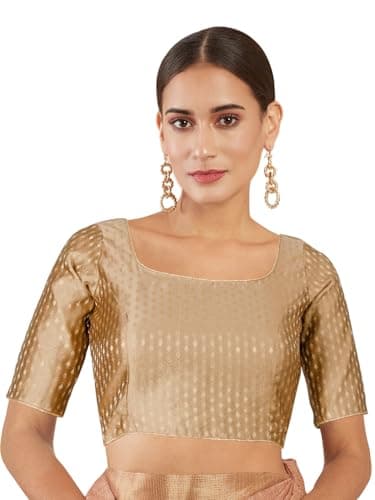 Chandrakala Women's Readymade Saree Blouse Elbow Length Sleeves,Gold, XX-Large (B225GOL6)