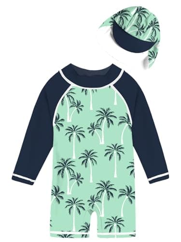 uideazone Baby Boys 18-24 Months One Piece Swimsuits Long Sleeve Bathing Suits UPF 50+ UV Rash Guard Swimwear 3D Printed Green Coconut Trees