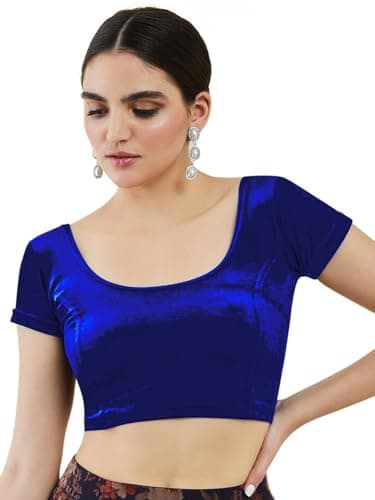 Chandrakala Velvet Blouses for Women Sarees,Stretchable Pesian Blue,Medium (B104ROY3)
