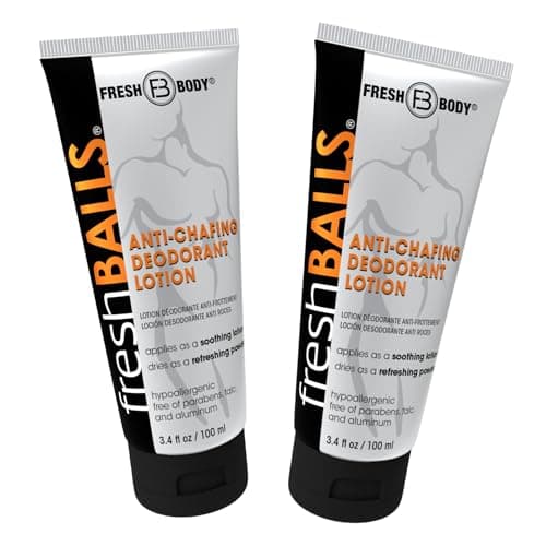 FRESH BALLS Lotion Anti-Chafing Comfort Men's Soothing Cream to Powder Ball Deodorant and Hygiene for Groin Area, 3.4 fl oz (Pack of 2)