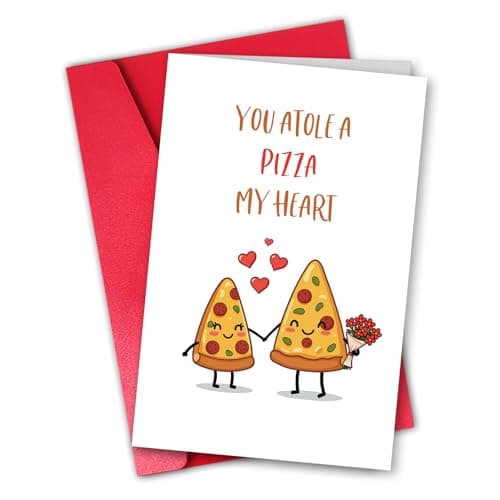 Octliff Funny Pizza Pun Anniversary or Birthday Card for Men Women, Cute "You Stole a Pizza My Heart" Valentine's Day Card for Him, Her & Foodies